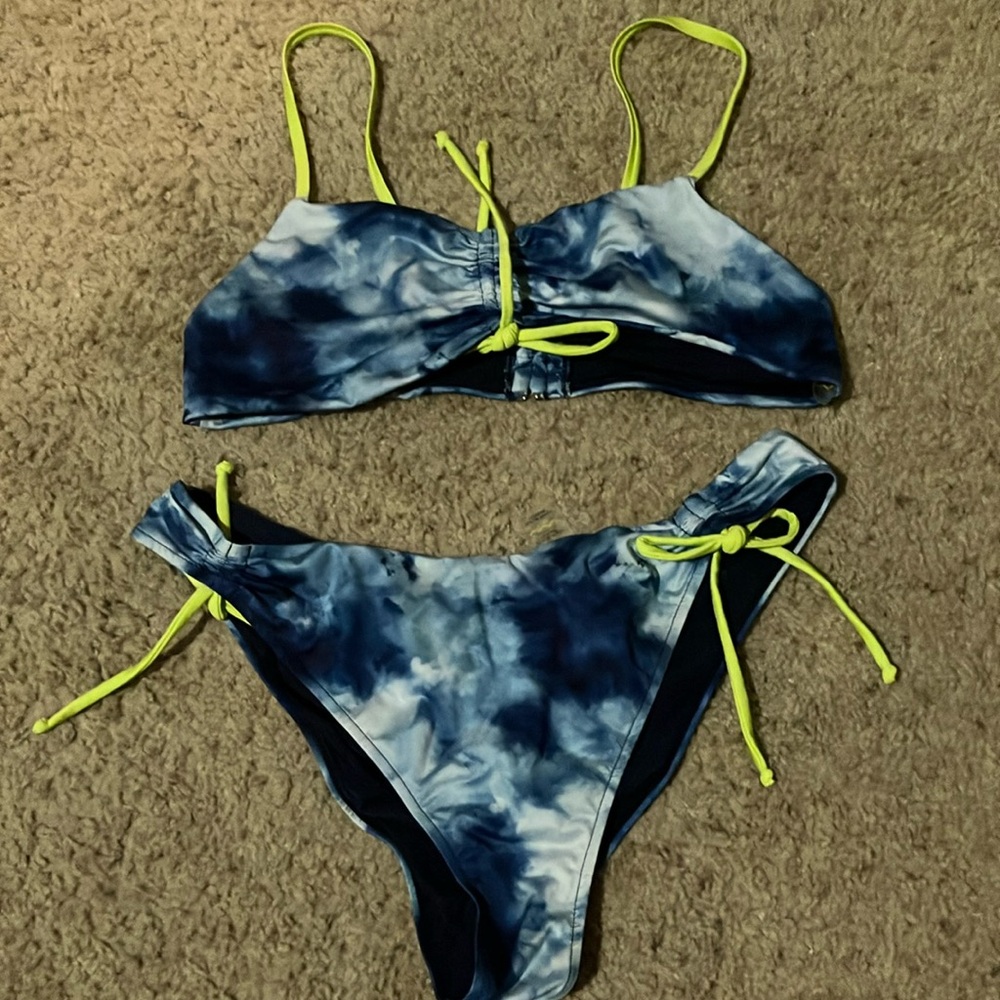 Blue and Yellow Tie-Dye Bikini Set